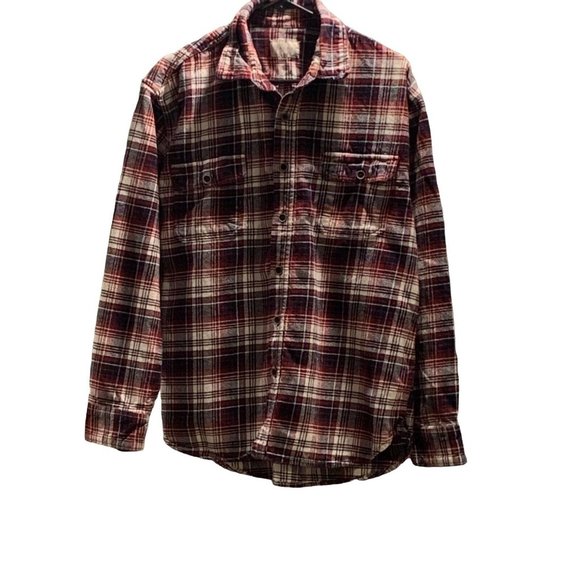 Jachs Other - JACHS Flannel Button Up Mens Shirt Size XL Plaid Cotton Burgundy Long Sleeve